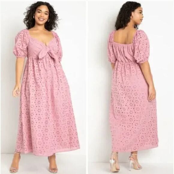 Eloquii Eyelet Tie Front Maxi Dress,‎ 16 - Picture 1 of 16